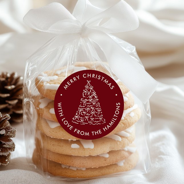 Sticker Rond Whimsical Christmas Tree Bows Cranberry Christmas (Créateur téléchargé)