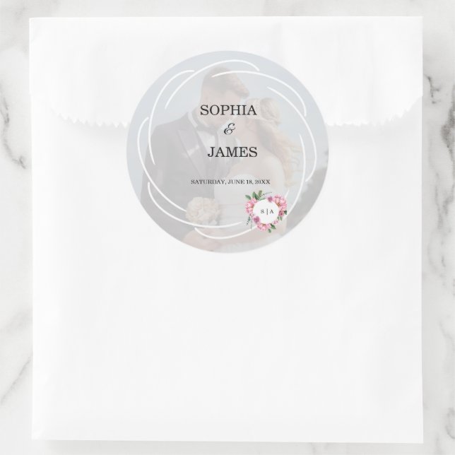 Sticker Rond Whimsical Citrus White & flower wedding (Sac)