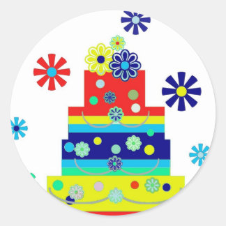 Sticker Rond Whimsical Coloré Anniversaire Conception de gâteau