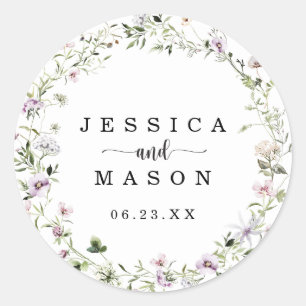 Sticker Rond Whimsical Delicate Mariage Fleur sauvage Faveur