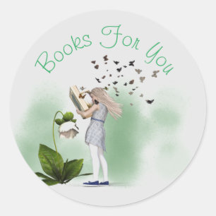 Sticker Rond Whimsical fille design livre marque d'entreprise