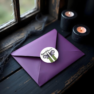 Sticker Rond Whimsical Fun Wicked Witch Happy Halloween