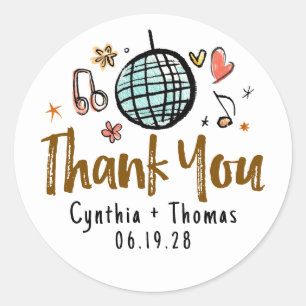 Sticker Rond Whimsical Funky Main tiré Merci Mariage