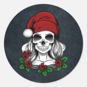 Sticker Rond Whimsical gothique Père Noël Crâne Noël