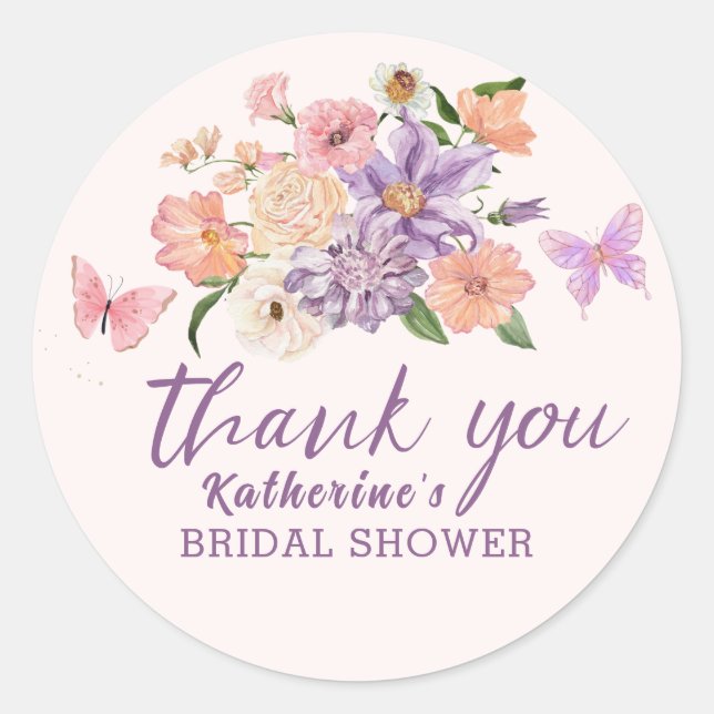 Sticker Rond Whimsical il me donne papillons nuptiale Douche (Devant)
