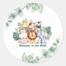 Sticker Rond Whimsical Jungle Safari Animal Birthday
