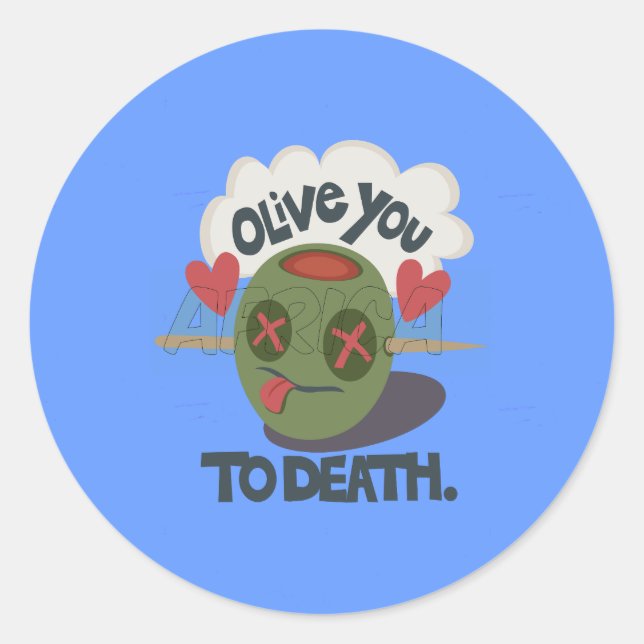 Sticker Rond Whimsical "Olive My Heart" Drôle Visage Design (Devant)