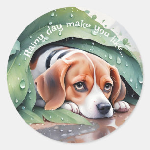 Sticker Rond Whimsical Rainy Day Leaf Beagle de couverture
