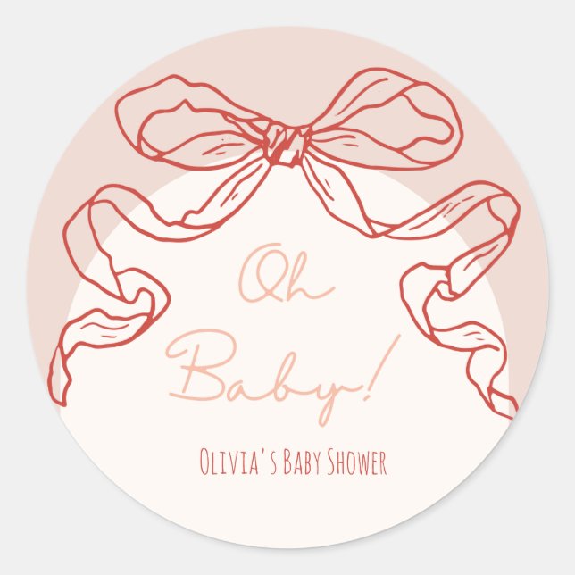 Sticker Rond Whimsical Retro Orange Main Draw Baby shower (Devant)