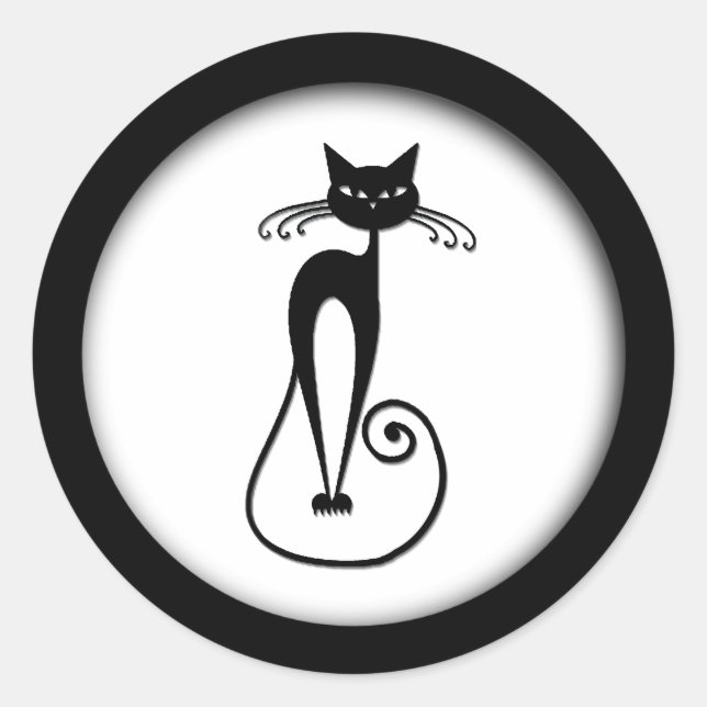 Sticker Rond Whimsical Skinny Chat noir (Devant)