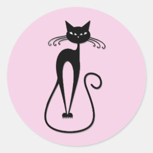 Sticker Rond Whimsical Skinny Chat noir rose