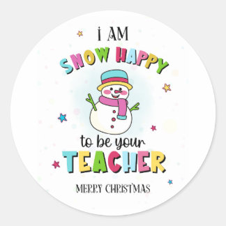 Sticker Rond Whimsical Snowman Teacher Holiday Tags 
