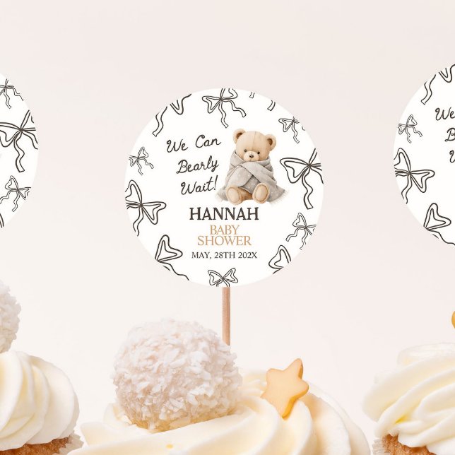Sticker Rond Whimsical Teddy Bear Baby Shower  (Créateur téléchargé)