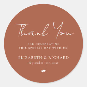 Sticker Rond Whimsical Terracotta brûlé Merci Mariage