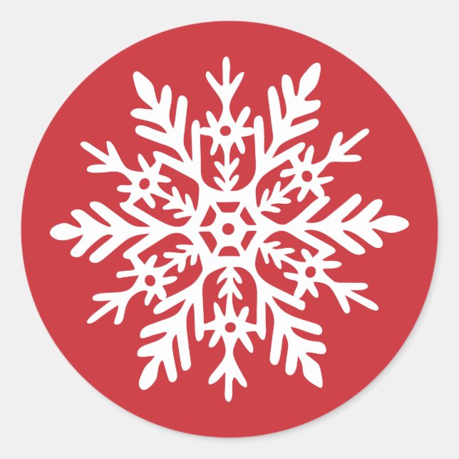 Sticker Rond Whimsical White Snowflake Red Christmas (Devant)