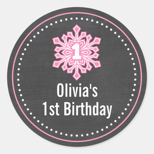 Sticker Rond Whimsical Winter Onederland 1er Anniversaire Nom (Devant)