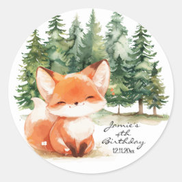 Sticker Rond Whimsical Woodland Baby Fox 4e anniversaire