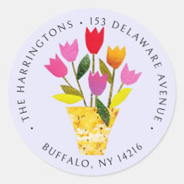 Sticker Rond Whimssar Retro Tulips Lavender Adresse de retour