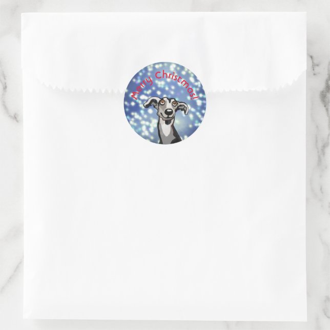 Sticker Rond Whippet nuit étoilée, joyeux noël (Sac)