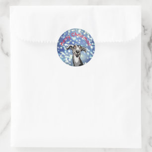 Sticker Rond Whippet nuit étoilée, joyeux noël