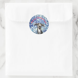 Sticker Rond Whippet nuit étoilée, joyeux noël