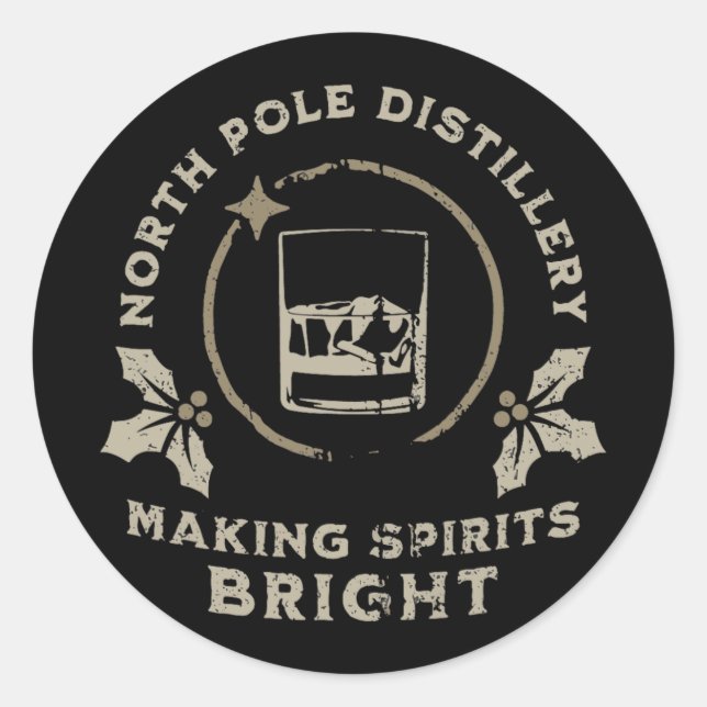 Sticker Rond Whiskey Bourbon Making Spirits Bright Funny Christ (Devant)