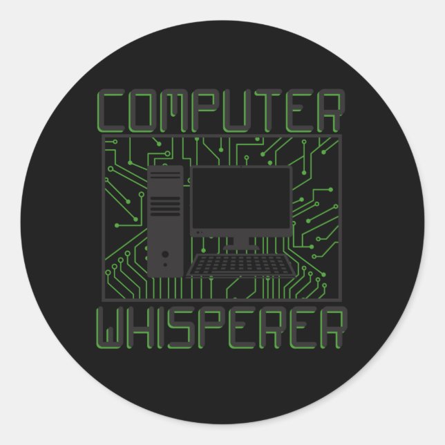 Sticker Rond Whisperer de l'ordinateur de support technique (Devant)