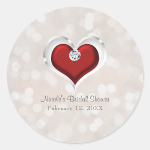 Sticker Rond White Bokeh Red Valentine Glam Heart Personnalisé