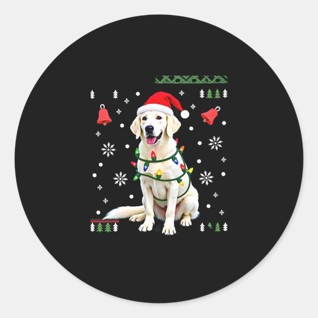 Sticker Rond White Boxer Dog Ugly Christmas Sweater Funny Xmas  (Devant)
