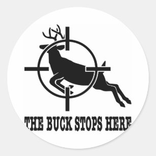 Sticker Rond White Buck s'arrête ici Deer Scope