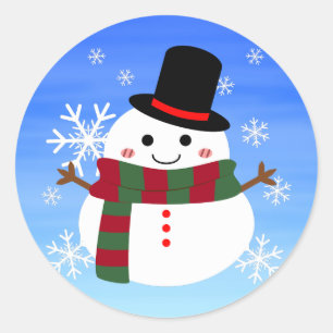 Sticker Rond White Christmas Snowman