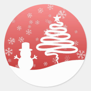 Sticker Rond White Christmas Winter Wonderland Snowman Tree