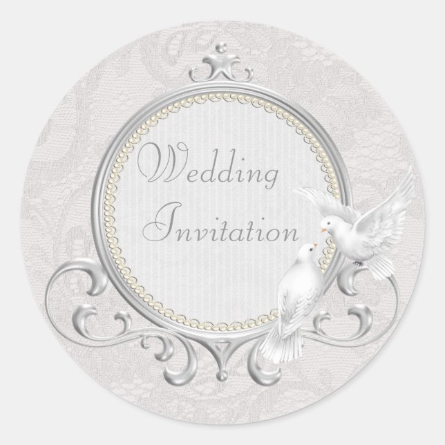 Sticker Rond White Dots & Paisley Lace Faire-part de mariage (Devant)