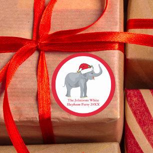 Sticker Rond White Elephant Party cadeau de Noël personnalisé