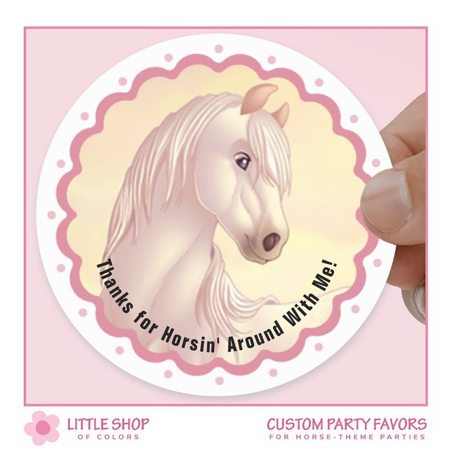 Sticker Rond White Horse Birthday Party Favor Thank You (Créateur téléchargé)