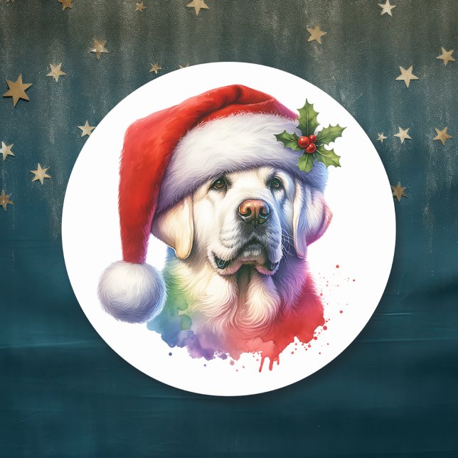 Sticker Rond White Lab à Santa Hat Christmas (Créateur téléchargé)