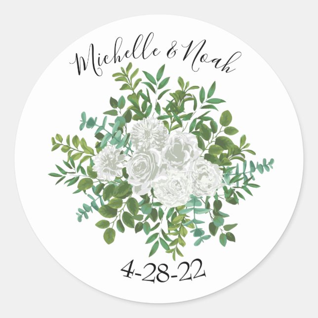 Sticker Rond White Peony & Rose Floral Mariage (Devant)