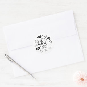 Sticker Rond White Quirky Doodle Graduation Party Favoriser