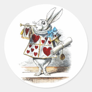 Sticker Rond White Rabbit Alice Wonderland Hearts Fourre-tout