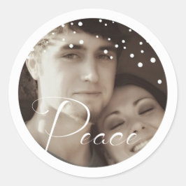 Sticker Rond White Snowflo Your Photo Peace Holiday Noël