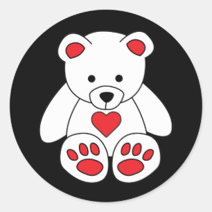Sticker Rond White Teddy Bear Coeur Saint Valentin Je t'aime