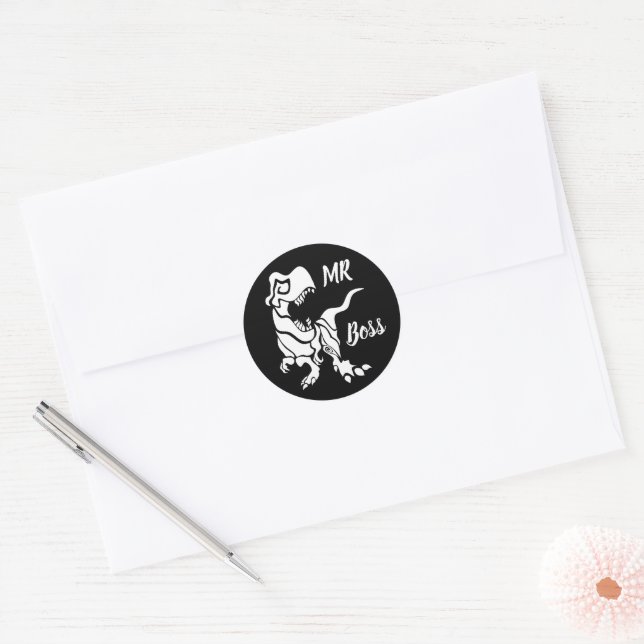 Sticker Rond White Trex the Boss Dino (Enveloppe)
