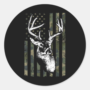 Sticker Rond Whitetail Buck Deer Hunting USA Camouflage Amériq
