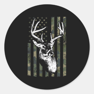 Sticker Rond Whitetail Buck Deer Hunting USA Camouflage Amériqu