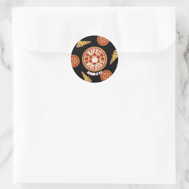 Sticker Rond Whole Pizza Happy Birthday Party Design (Sac)