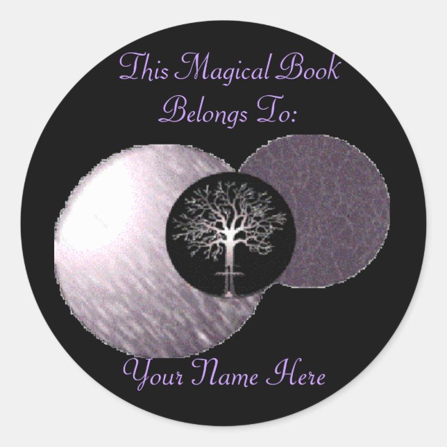 Sticker Rond Wiccan Tree - Plaque de livre à trois lunes (Devant)