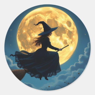 Sticker Rond Wicked Halloween   Sorcière sur chambre avec Plein