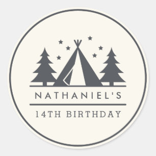 Sticker Rond Wigwam dans les Bois Anniversaire Camp Party
