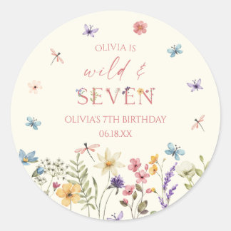 Sticker Rond Wild and Seven Wildflower 7th Birthday Party