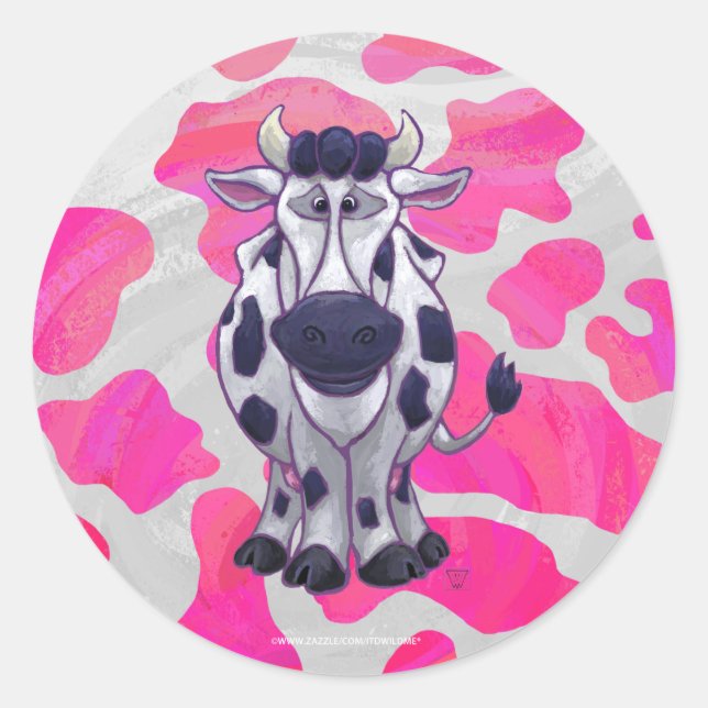 Sticker Rond Wild Me Vache rose et blanc (Devant)